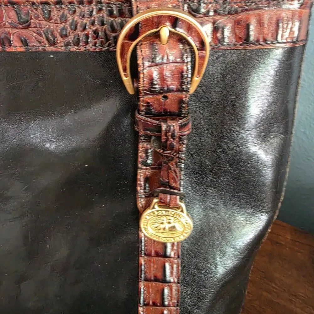Brahmin Tuscan Croc Embossed Two toned Leather Shoulder Bag Purse AS IS
